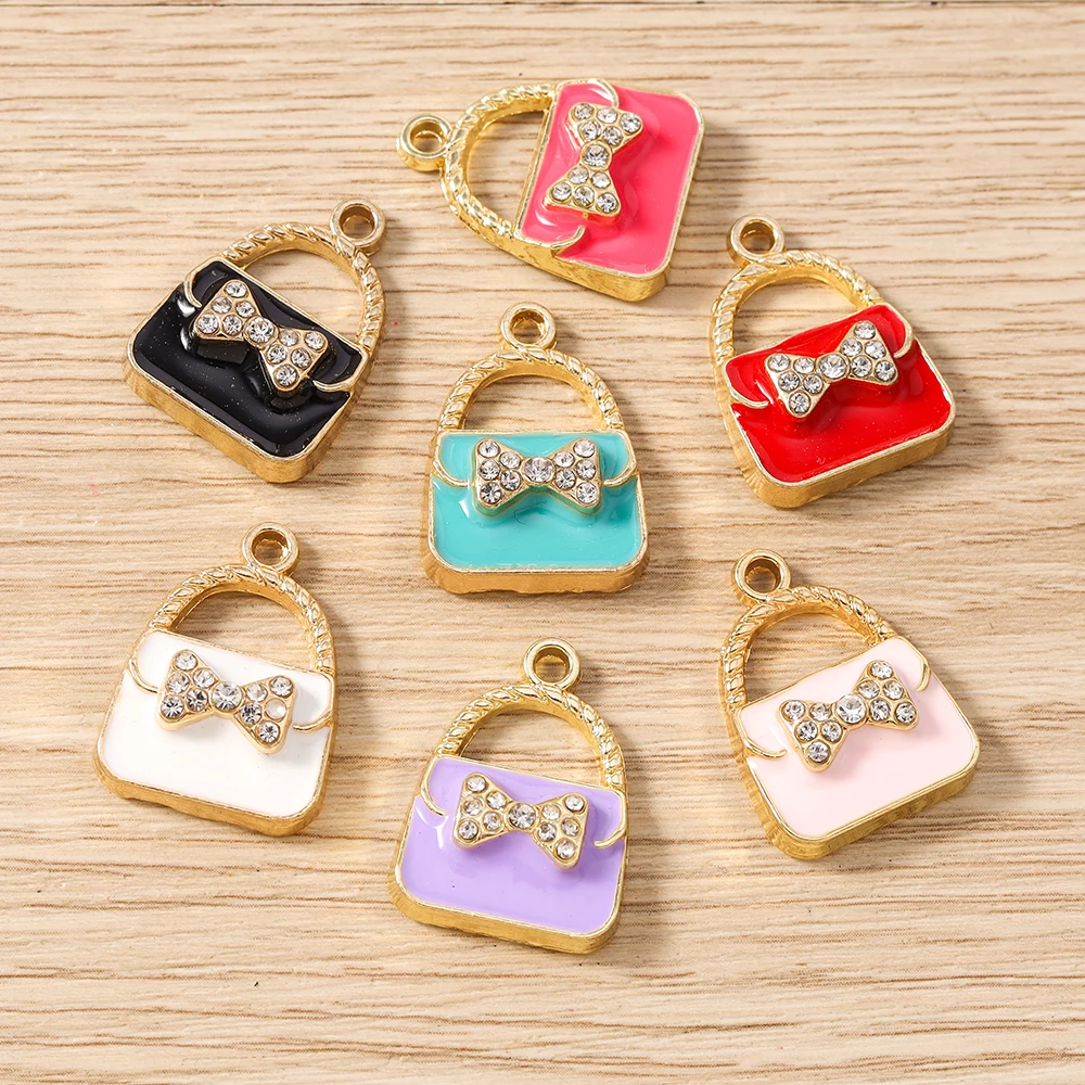 

Tusember 10pcs Enamel Crystal Colorful Women Handbag Charms Pendants for Jewelry Making Earrings Necklace Bracelet Accessories