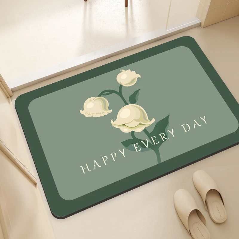 

VIKAMA Green And Elegant Floral Bathroom Mat, Absorbent And Non Slip Quick Drying Bath Mat, Soft And Washable Foot Mat