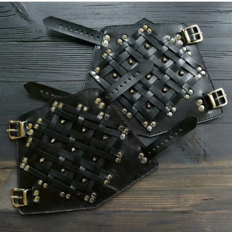 Pair Medieval Leather Bracer Arm Cuff Armor Viking Hand Guard Vambrace Leather Gauntlet Wristband LARP Accessory Knight Armband - Image 3