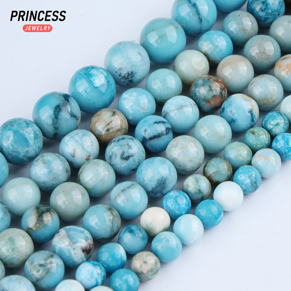 A+ Natural Brazil Larimar Smooth Loose Beads for Jewelry Making Bracelets Wholesale Stone Beads DIY Accessories