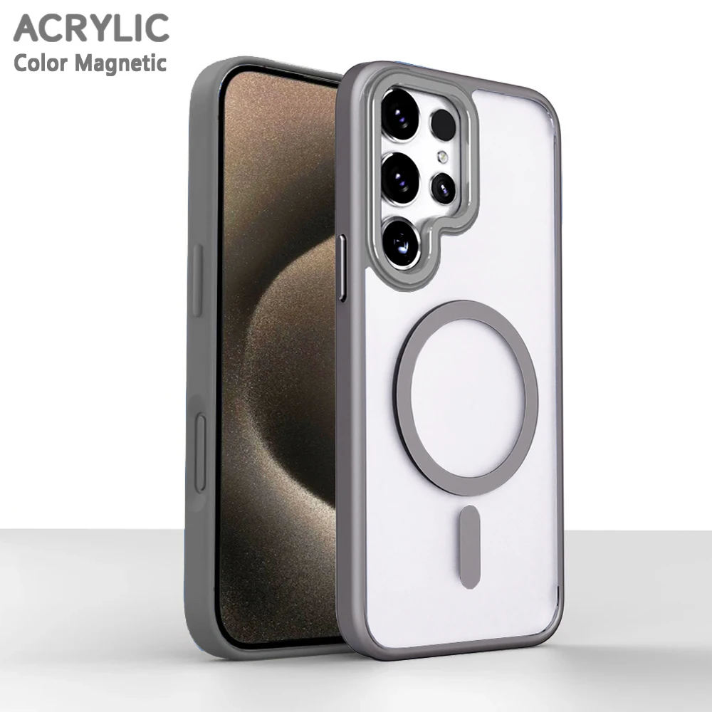 Luxury Wireless Magnetic Cover For Magsafe Case Samsung Galaxy S25 Edge S23 Fe S24 Ultra S22 Plus Original Magnet Clear Acrylic