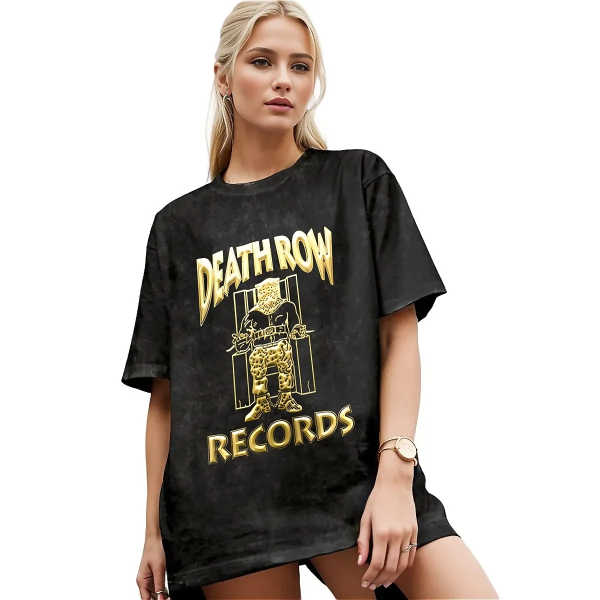 Couple T Shirt Death Row Records Washed T-Shirts Fashion Thriller Movie Beach Tees Streetwear Custom DIY Casual Tops Gift