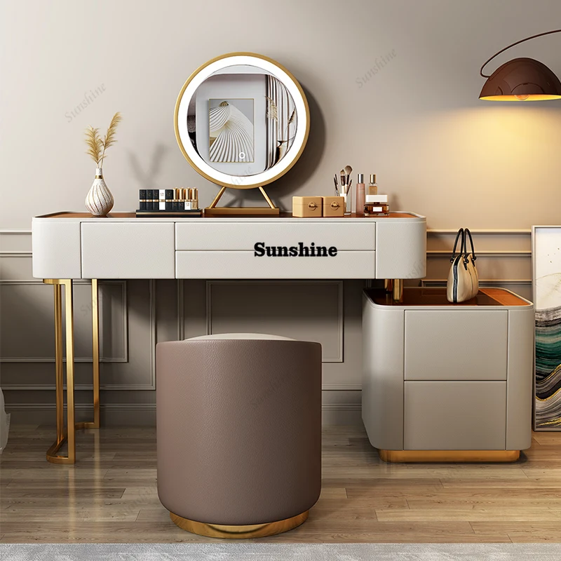 

Туалетный столик с зеркалом и подсветкой для спальни, мебель для макияжа, хранение косметики, декор для комнаты