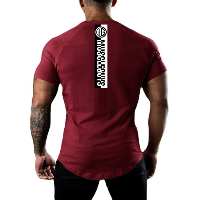 New Summer Men Sports Shirt Cotton Elastic Gym Workout Shirt Breathable Running Basketball Training Tee Absorb Sweat Fitness Top