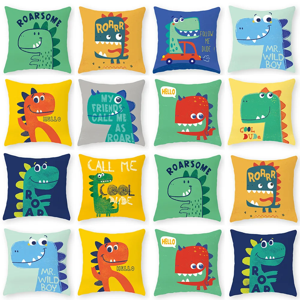 

Cute Dinosaur Pillow Case Cartoon Dino Pillowcase for Sofa Bed Boy Girl Kid Room Pillows Cover for Bedroom Garden Chair 40x40 Cm