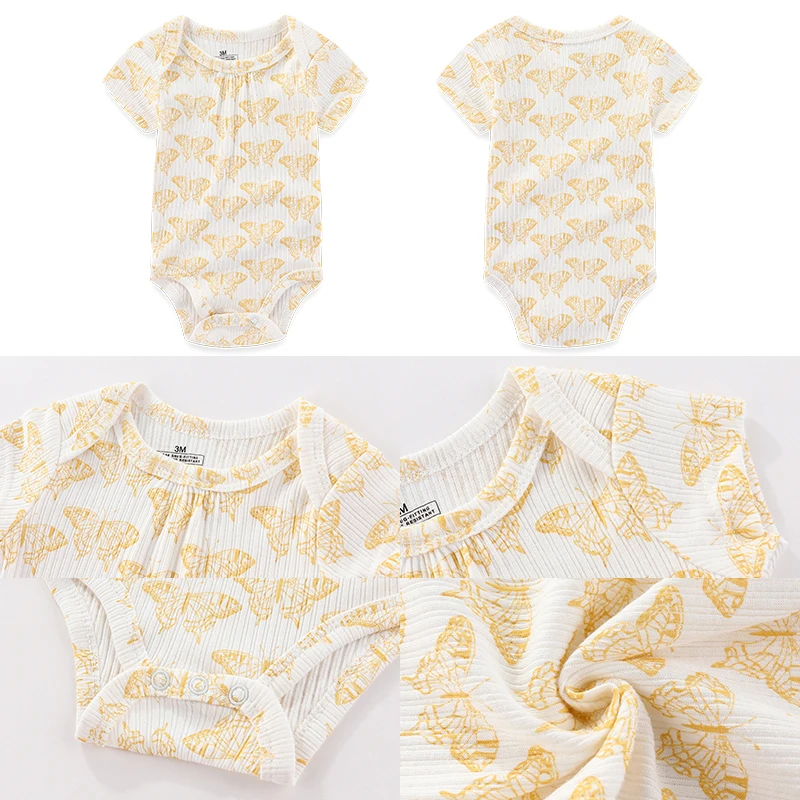 New Newborn Baby Summer Thread Short Sleeve Jumpsuit Baby Cool Pink Print Set 5-piece Set Super Cute Baby Unisex Clothes