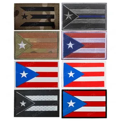 Puerto Rico Flag Patches Infrared IR Reflective PVC Rubber Embroidered Blue Line Chevron Appliqued For Clothing