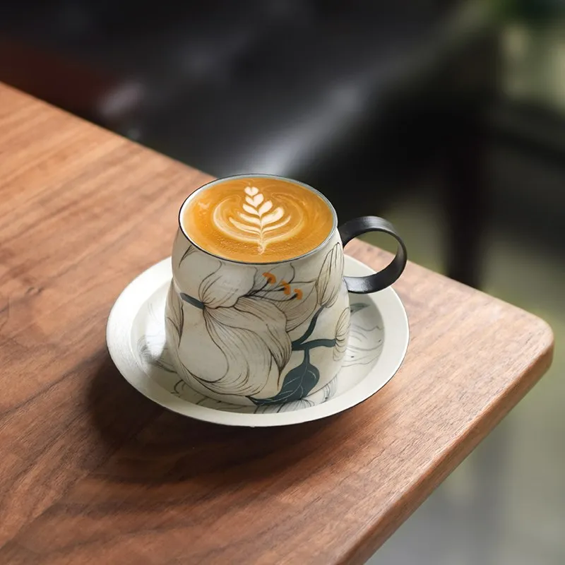 

Preferred Ceramic Plate Copper Cup and Under Cup Sets New Bone China Porcelain Mugs Tea Glasses Turkish Coffee Camping Bar