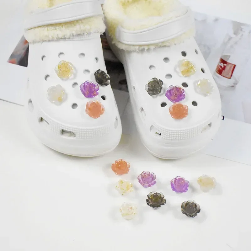 New Creative Camellia Hole Shoe Charms Decoration Shoe Buckle Beautiful and Colorful Roses DIY Shoes Flower Accessories