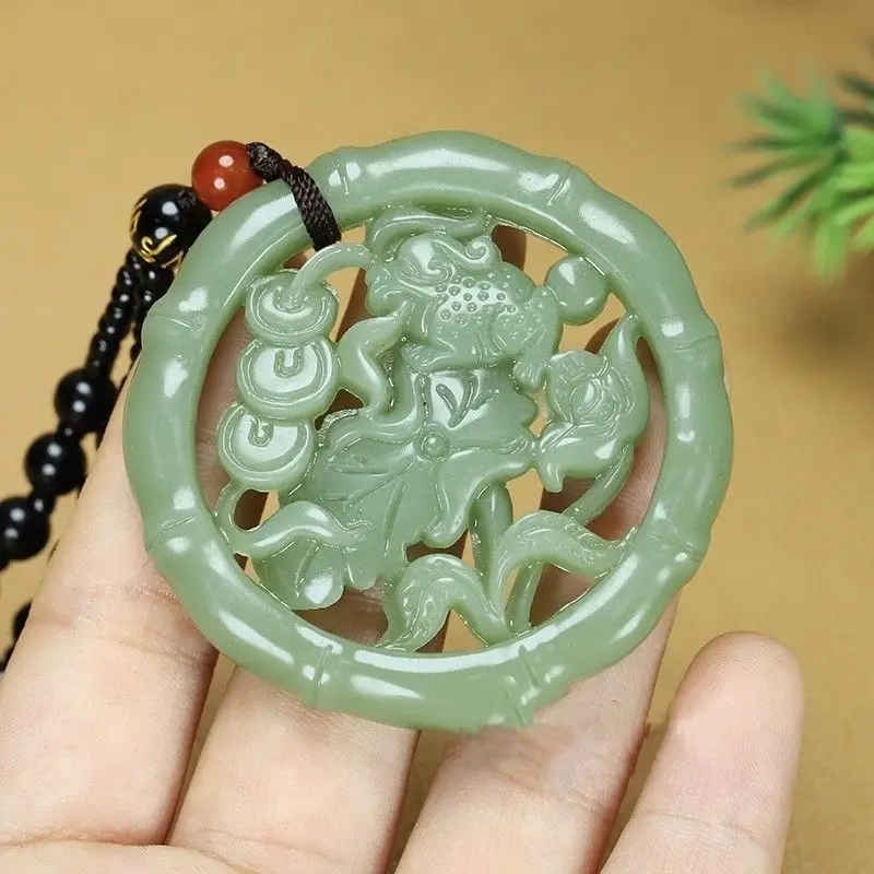 Hetian Jade Flower Blooming Rich Pendant Hollowed Out To Attract Wealth Golden Cicada Sweater Chain Men and Women