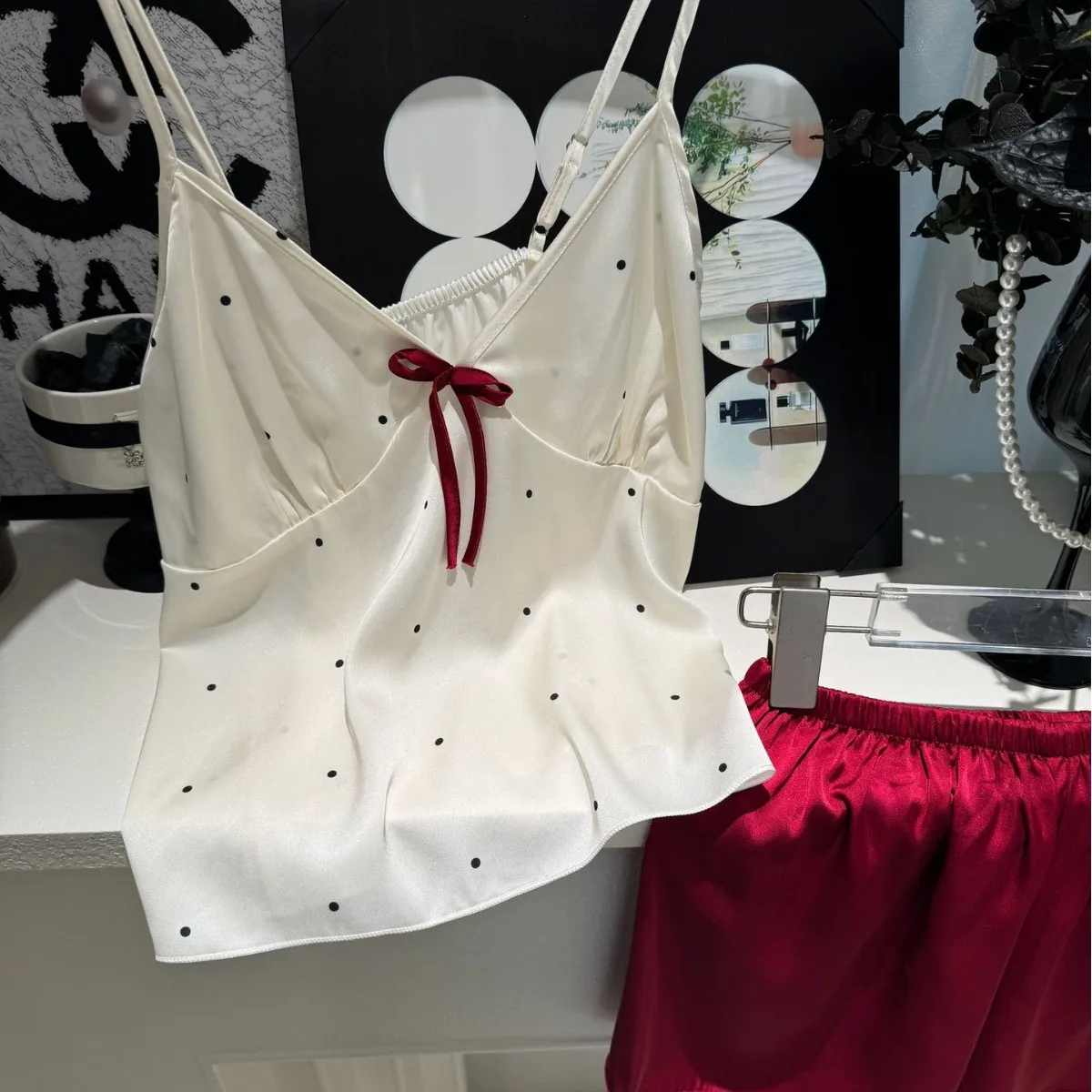 

Summer Female Sleepwear Pajamas Set Sexy Suspender Pijamas Suit Strap Top&shorts Lingerie Loose Silk Satin Homewear Loungewear