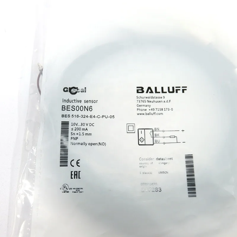 BALLUFF BES00N6 Sensor inductivo BES 516-324-E4-C-PU-05, interruptor de proximidad, Cable de conexión de automatización