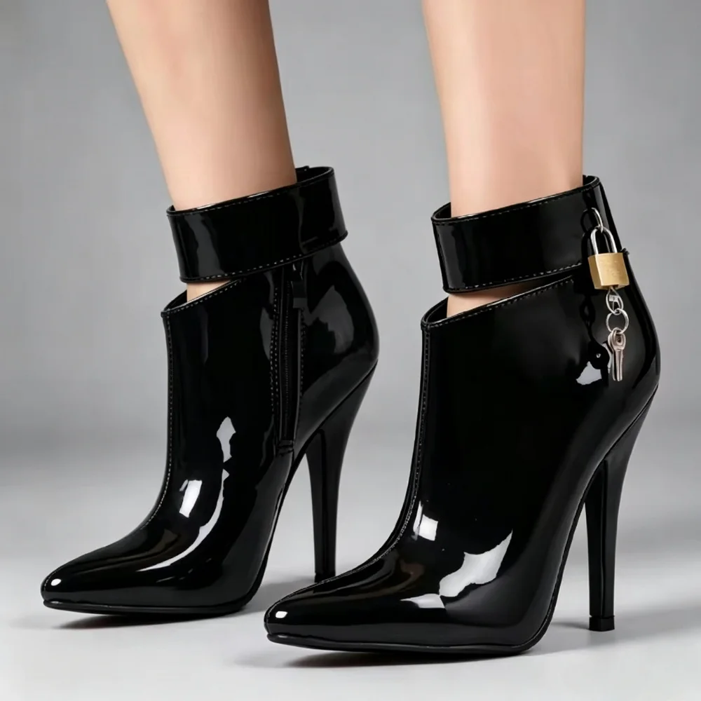 12CM High Heels Women Ankle Boots,Unisex Lockable Botas,Pole Dancing Shoes,Short Booties,Black,Red,Size 36-46,Custom Colors