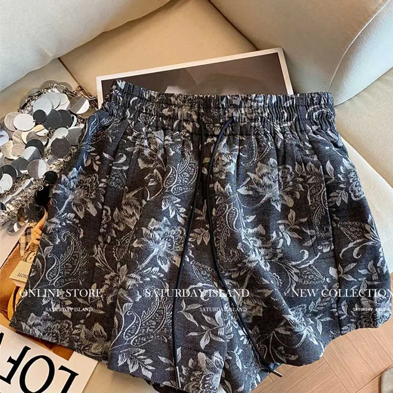 Shorts elegantes com cordão para mulheres verão nova moda solta e versátil casual