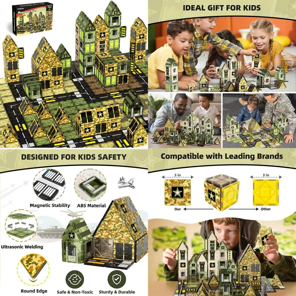 

100PCS GobiDex Magnetic Army Blocks - STEM Building Toys for Kids 3+, Educational Military Playset, Ideal Birthday Gift for Boys
