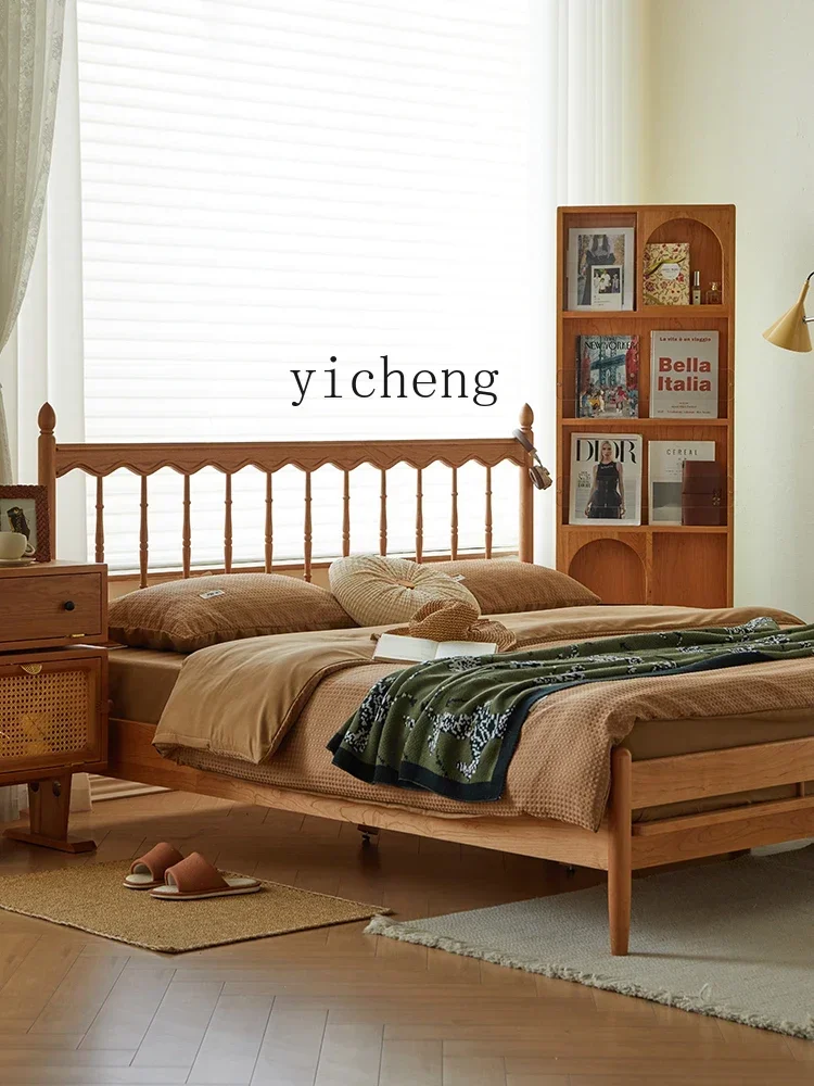 

HYS cherry wood master bedroom bed retro log wind double bed