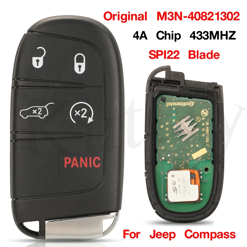 

jingyuqin Original Factory M3N40821302 433MHz 4A Chip 5 Buttons Remote Car Key Fob For JEEP Compass M3N-40821302 SIP22 Blade