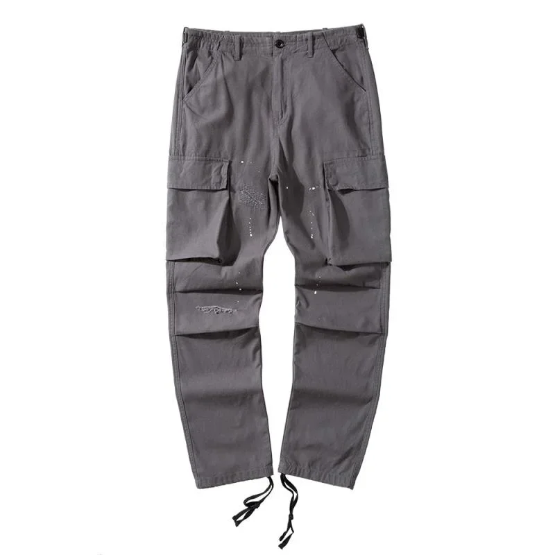 Japanese Fashion Trend Loose Military Straight MDNS Cargo Pants To Do Old Holes Splash Ink Men Madness Casual Pants