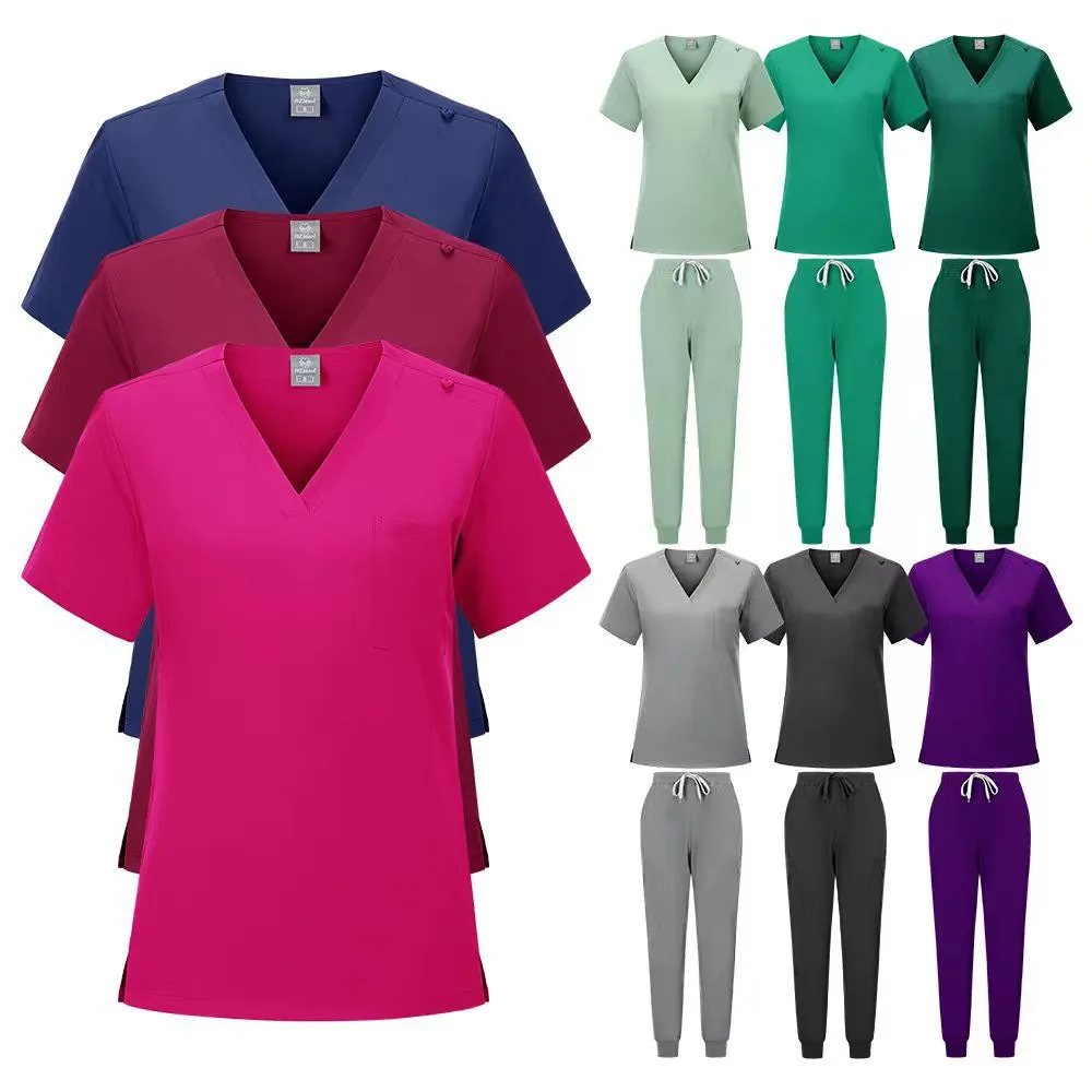 Unisex Scrubs Set Short Sleeve Uniform for Doctors Nurses Pet D-ental Care