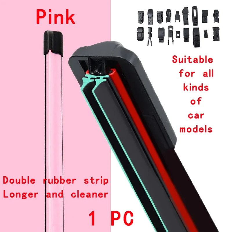 Pink Car Windshield Wiper Blades Universal Soft Double Layer Rubber Frameless Bracketless Wipers 14