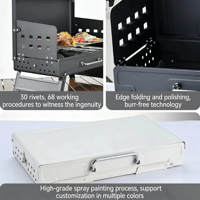 Portable Durable Iron Camping Grill Set Foldable Outdoor Charcoal Cooking Utensils for Backyards, Hikes Fast Delivery