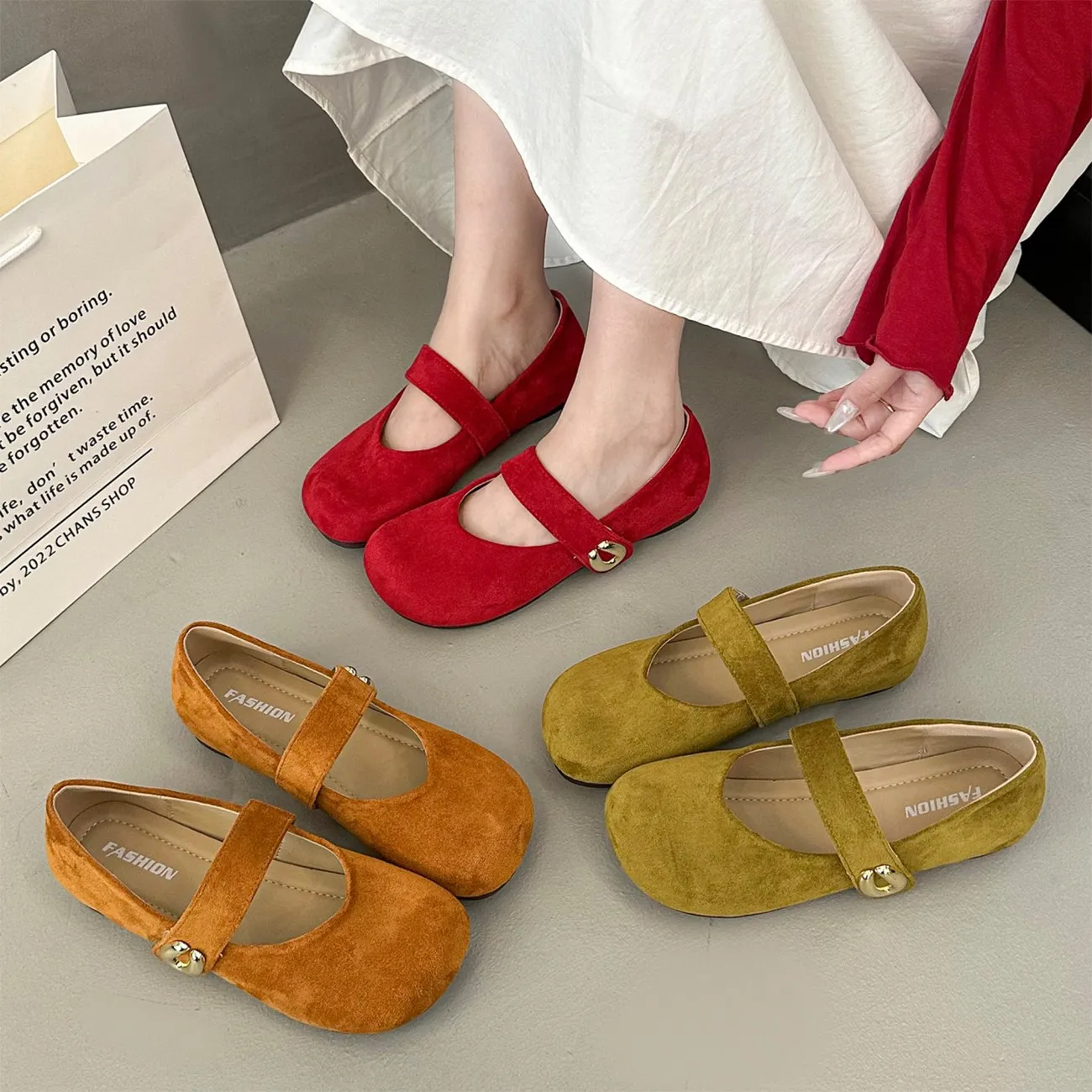 Casual round Head Flat Bottom Women's Shoes Spring Summer New Style Magic Tape Slip-On Fashionable All-Match Flats