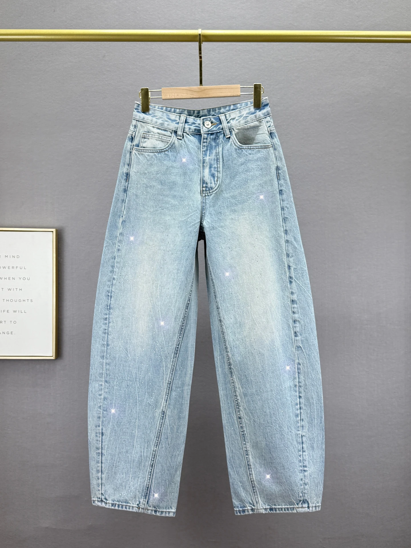 

High Waist Loose Fit Women's Jeans Knife Pants Spring 2026 New Sle Diamond Embellied Long Trousers European Faion