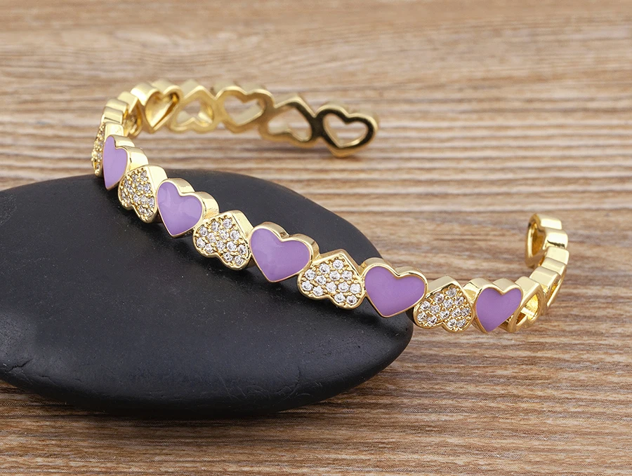 Nidin Trendy 5 Farben Geöffnete Armbänder für Frauen Gold Überzogene Herz Romantische Liebe Schmuck Zubehör Emaille Verstellbare Armband Geschenk – Detail 13