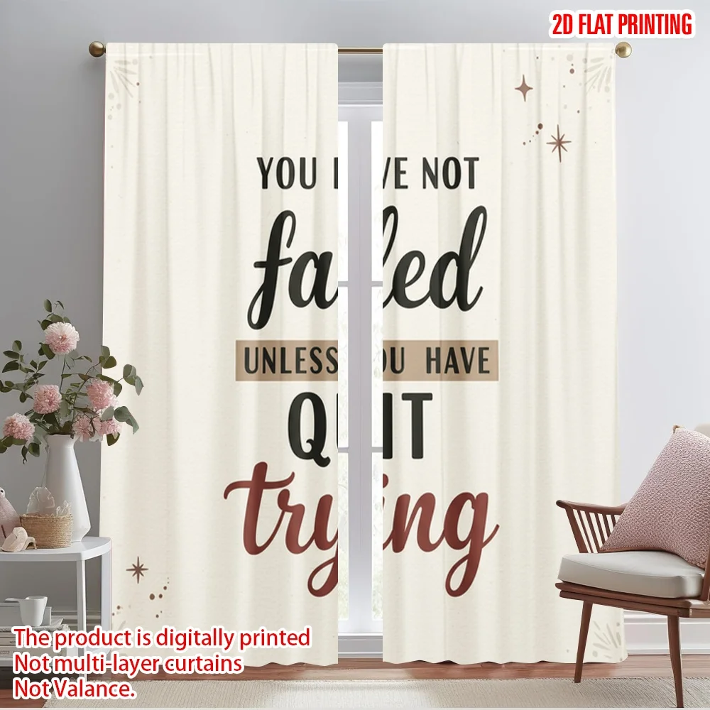 

2pcs 2D flat printing Window Treatment Curtains Motivational Quote Polyester Fabric Without Electricity Festive Holiday Use for