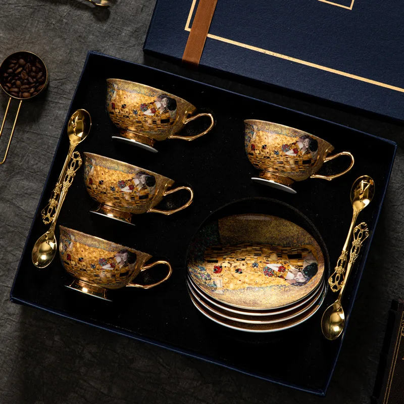 

Exquisite European Bone China Retro Coffee Cup Set with Gift Box, Preferred for Light Luxury Gift Giving