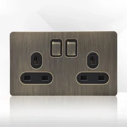 High-quality Wall Push Button Switch Retro Bronze Brushed Stainless Steel Panel UK Socket for Home Improvement