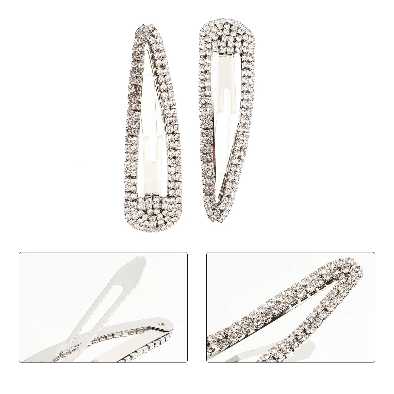 2 Pcs Rhinestone Waterdrop Metal Hair Clips Silver Bridal Party Wedding Glitter Snap Barrettes Hair Decorations