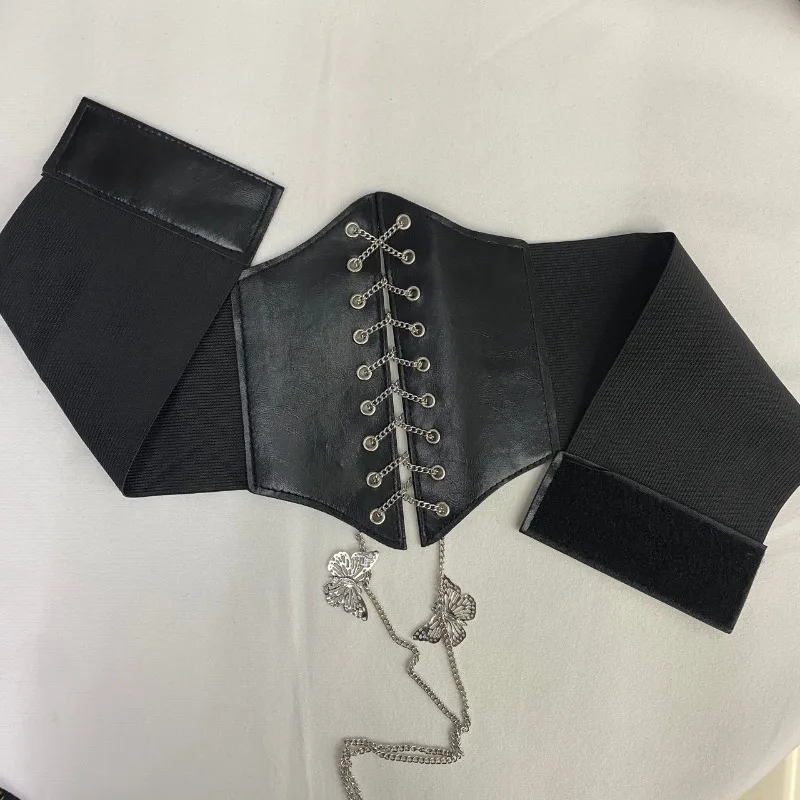 Light Luxury Premium Metal Butterfly Chain Fashion Goth Women Corsets Creative Harajuku Style High Waist Shaper Wide Belt