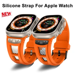 Pulseira de borracha esportiva, iWatch Series 9, 8, 7, 6, 5, 4, 7, 8 SE, 49mm, 45mm, bracelete de silicone para Apple Watch, Ultra 2, 44 milímetros, 42 milímetros