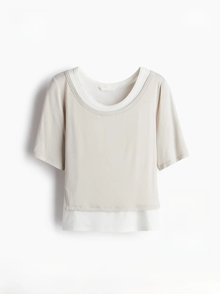 

H&M Winter Women's Faion Casual Multi-layer Top 30632 ort Sve Regular Length Blend Fiber T-irt Ladies Faion