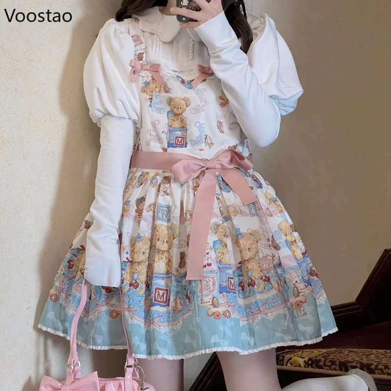 Sweet Lolita Style Cute Shirts Women Vintage Kawaii Puff Sleeve Blouses Peter Pan Collar Girls Gothic Inside Tops Blusas Mujer