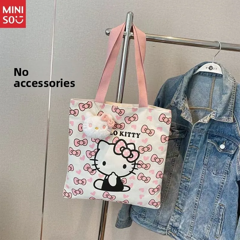 حقيبة حمل هالو كيتي من مينيسو 2025، حقيبة كتف قماشية لفتيات المدارس