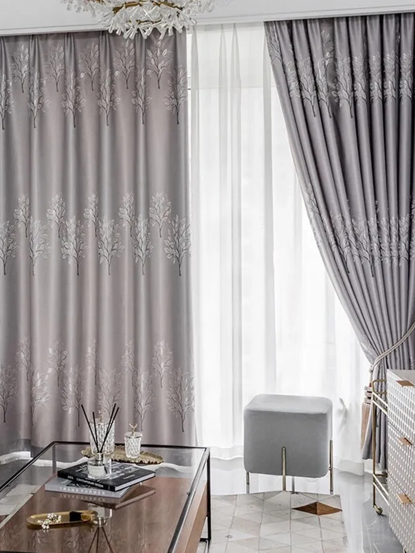 1pc Modern simple thickened jacquard thermal insulation curtain finished modern living room bedroom window