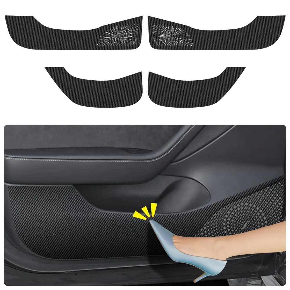 

Carbon Fiber Style Leather Door Sill Protector Pad For Electric Sedan 2017-2023 Interior Kick Guard Cover