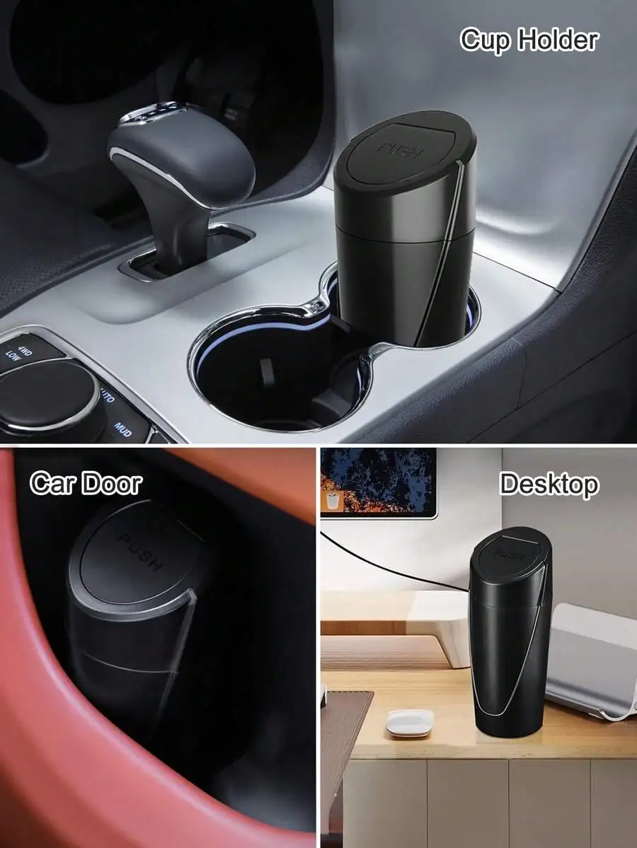 2pcs/1pc Car Trash Can With Lid, Car Trash Can Cup Holder, Portable Leak-Proof Car Garbage Can With Trash Bags, Front/Rear Seat view 2