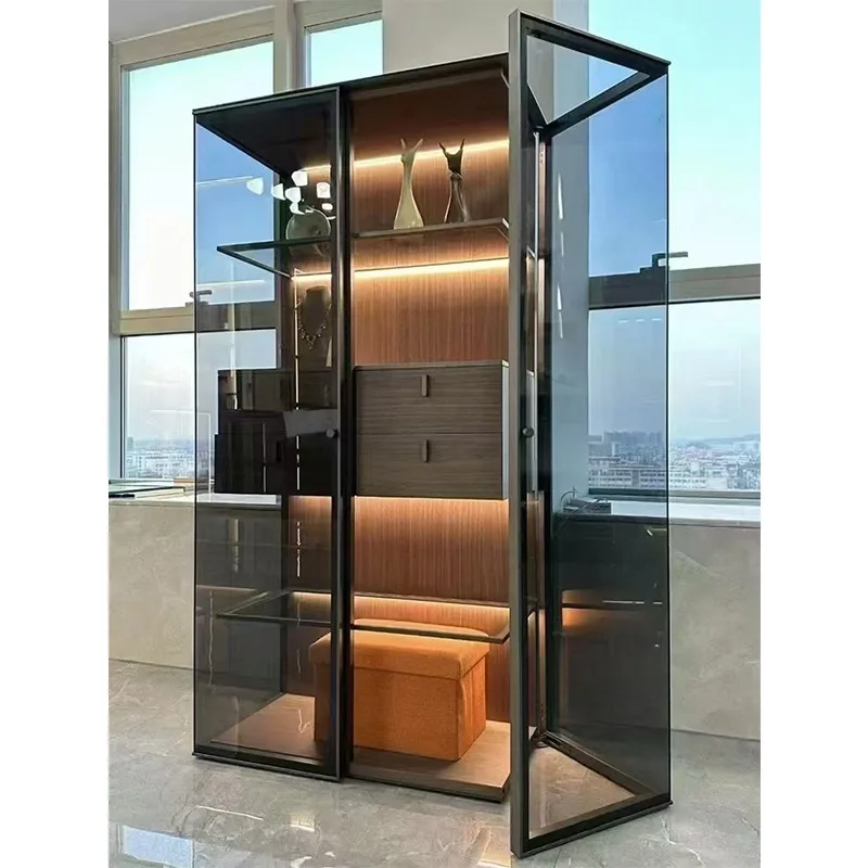 

Double-Door Glass Display Cabinet Wine Cabinet Home Storage Display Case Double Airplane Wing Cabinet With Drawers Display Rack