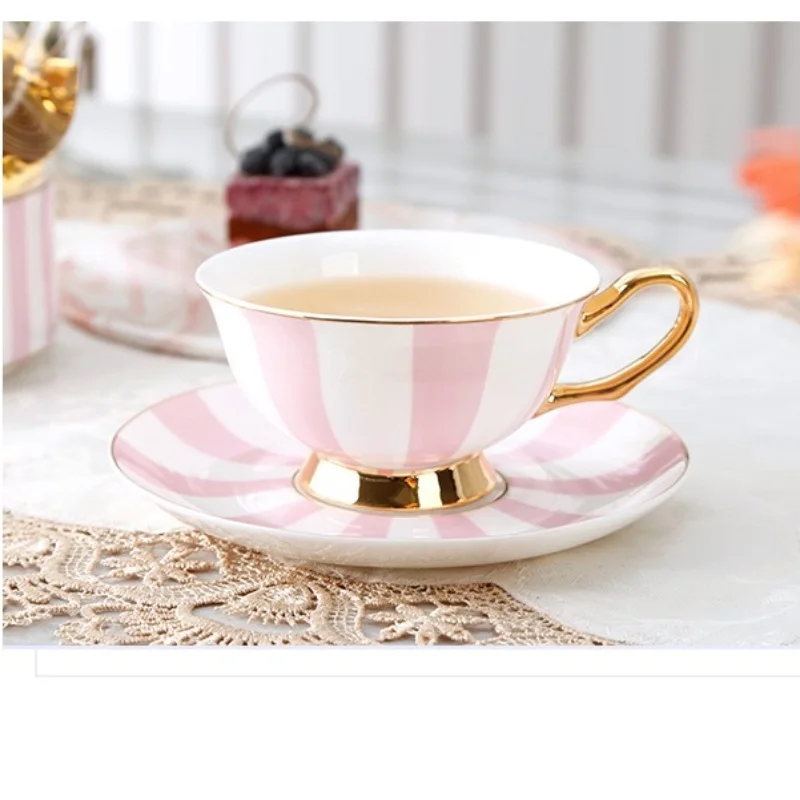 

Romantic Pink Striped & Polka Dot Tea Cup And Saucer Set for Home Decor Party Wedding - Coffee Cup Set with Elegant Design
