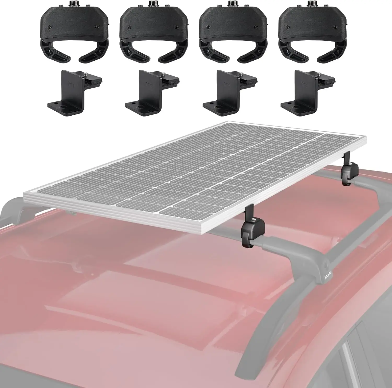 

Universal Solar Panel Mounting Kit for Cars, Fits Most Roof Racks Without Drilling, 100-200W Brackets for Off-Grid Systems
