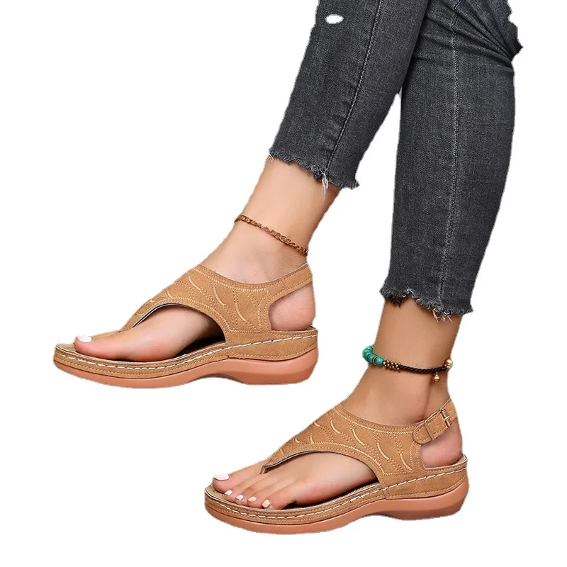 

Women Sandals Summer New Fashion Leather Flats Open Toe Casual Shoes Rome Wedge Beach Sandals Ladies Slippers sandalias mujer