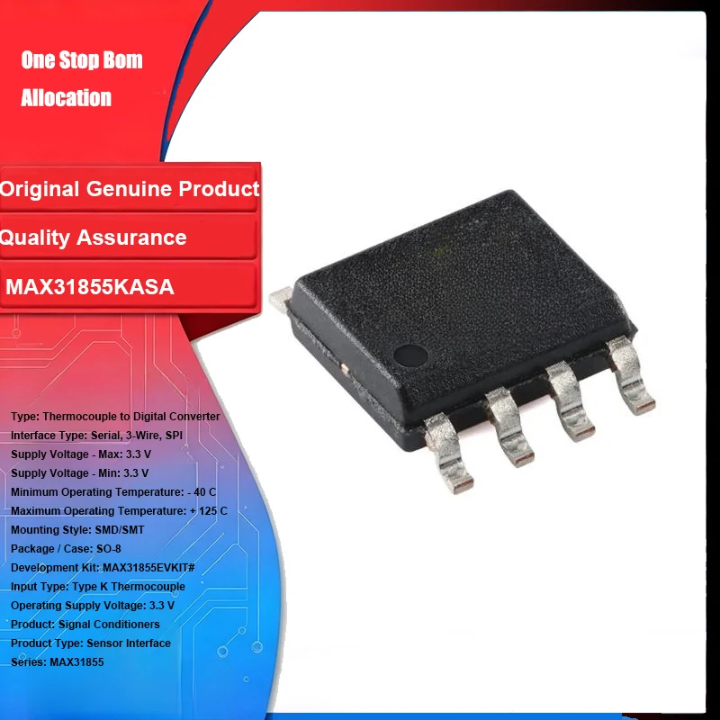 MAX31855KASA+T Original New 1Pcs MAX31855 SOP-8 Sensor Interface Microcontroller Integrated Circuit IC Chip for PCB Board  DIY
