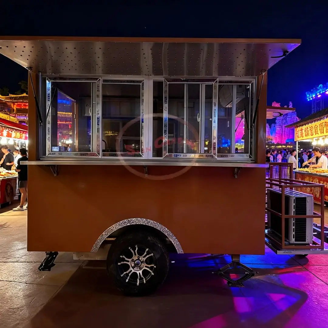 

Custom Fiberglass Food Vending Trailer Mobile Kitchen Cart with A/C for Catering Events - Includes Shelves