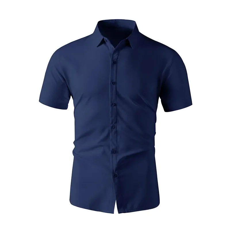 Nueva camisa informal de negocios de manga corta de Color sólido para hombre, moda de verano, sin planchar, Top cómodo y versátil