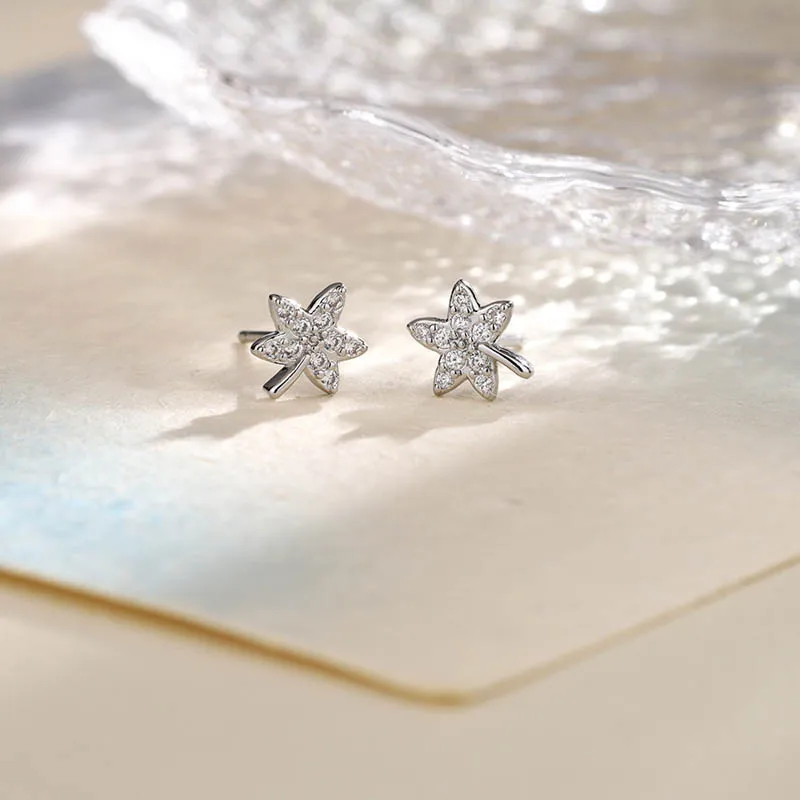 Sparkling Maple Leaf Earrings for Women Stylish Birthday Gift Silver Plated Jewelry Accessory for Ladies And Girls