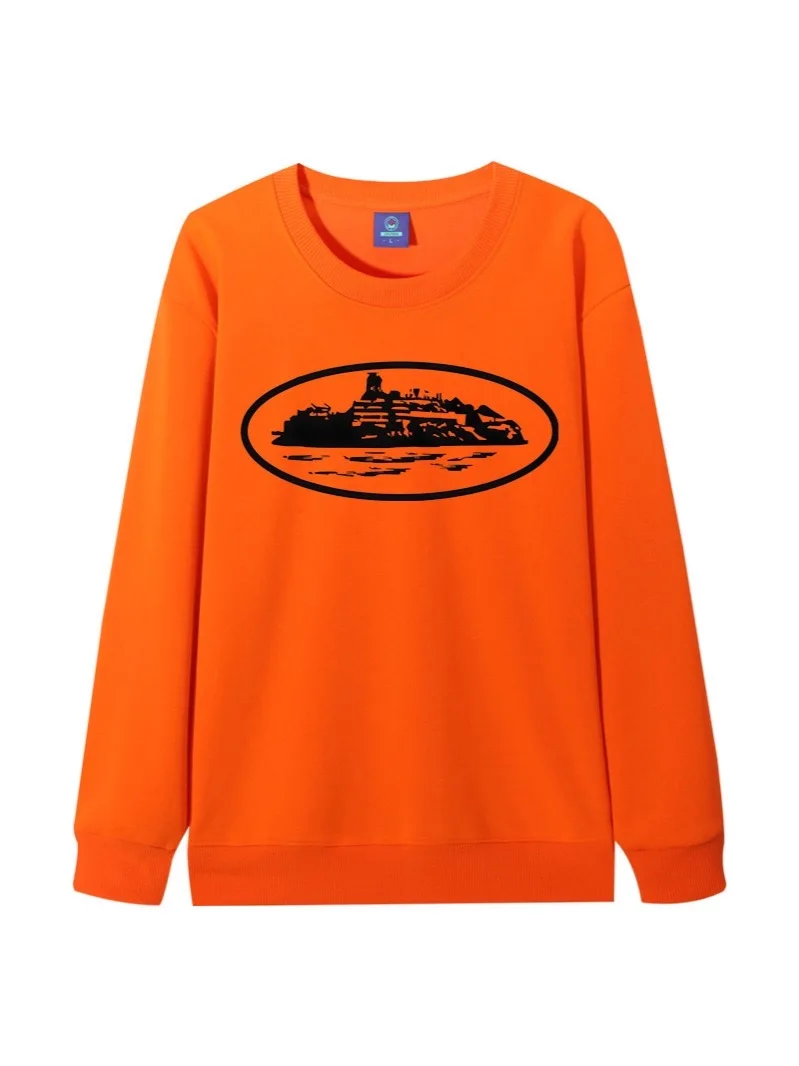 Diabo ilha impressão solta ajuste redondo ne moletom algodão y2k streetwear ex longo sve retro sle facionable confortável