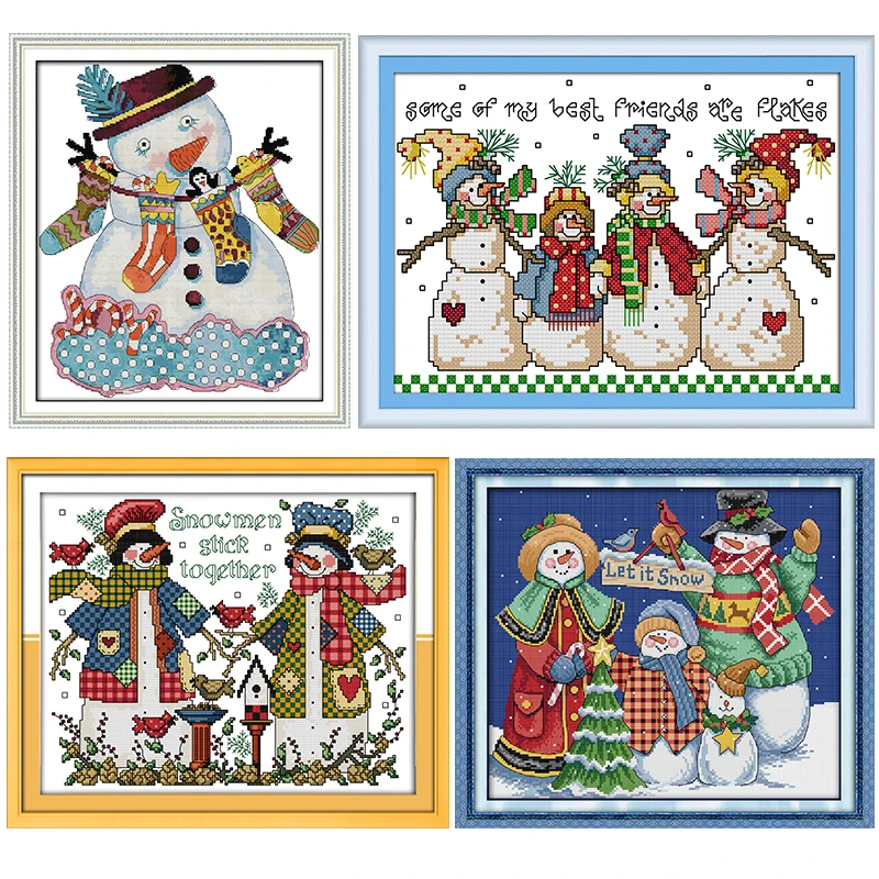 Joy Sunday Christmas Snowman Santa Claus Cross Stitch Kits 11/14/16CT Aida Cloth Hand Embroidery Sets Christmas Gift Folk Crafts